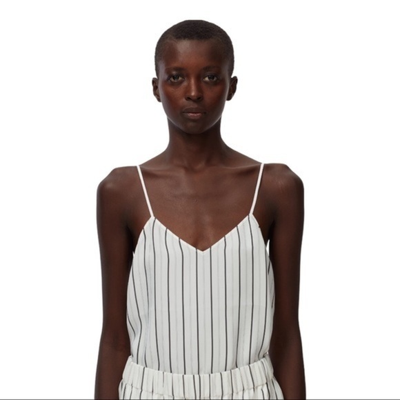 Tibi Ivory Anna Stripe Camisole Black Multi V-neck Tank Top/Cami NWT - Picture 3 of 16